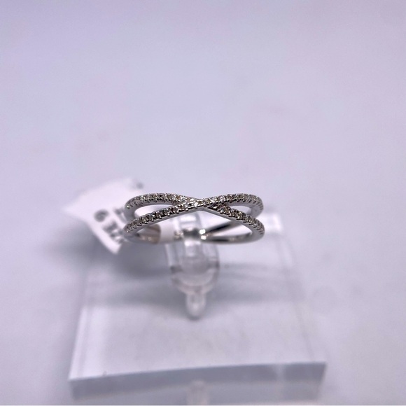 Moissanite Criss Cross Ring Band X Ring Wedding Eternity 925 18K White Gold 1 Ct - Picture 7 of 12